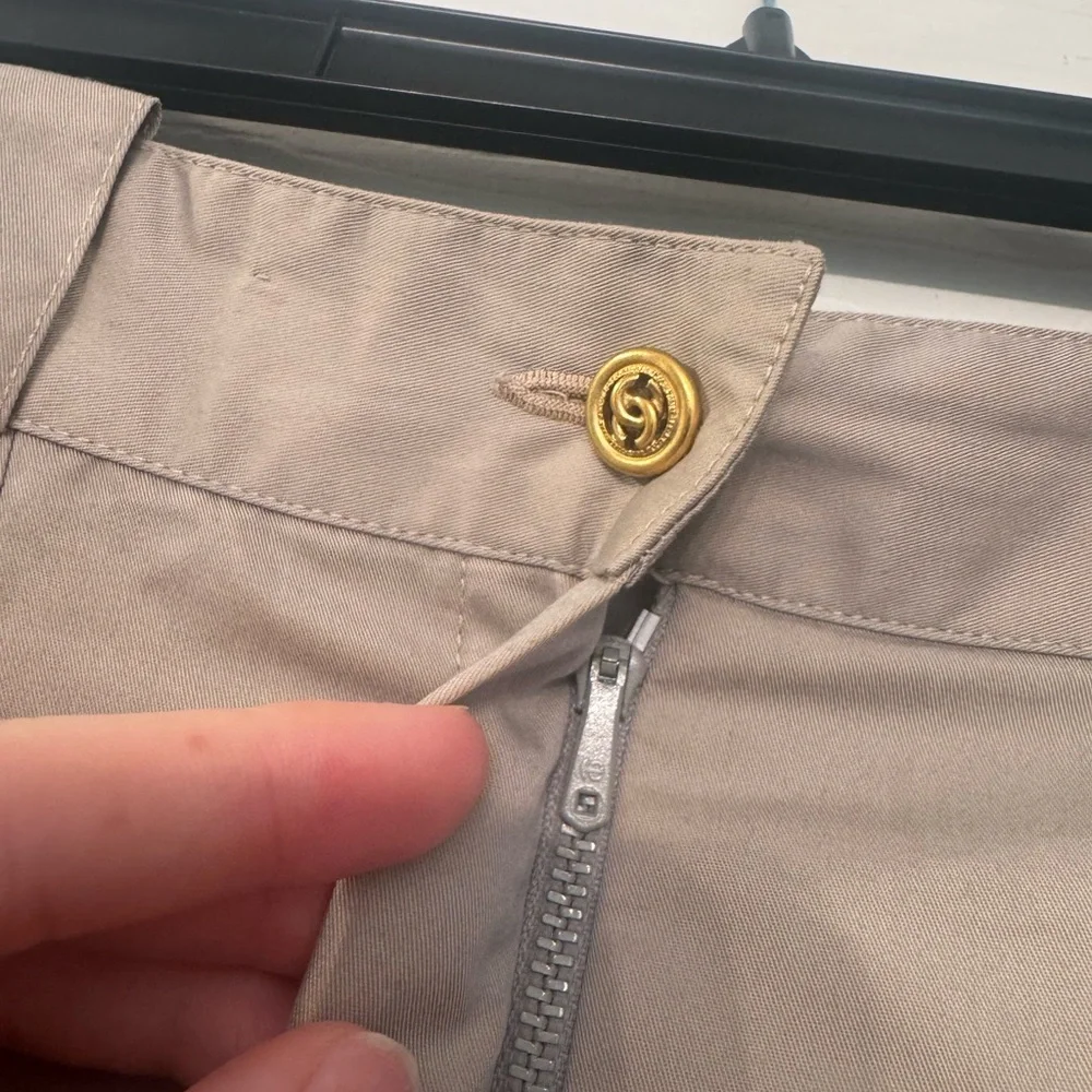 Women Tan Chanel Pleated Pants